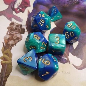 Chessex Gemini Blue-Teal/Gold Polyhedral 7-Die Dice Set for Tabletop RPG